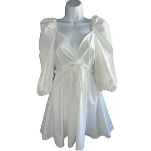 DOUBLE CRAZY Poplin Mini Dress White Puff Sleeve Size XS.